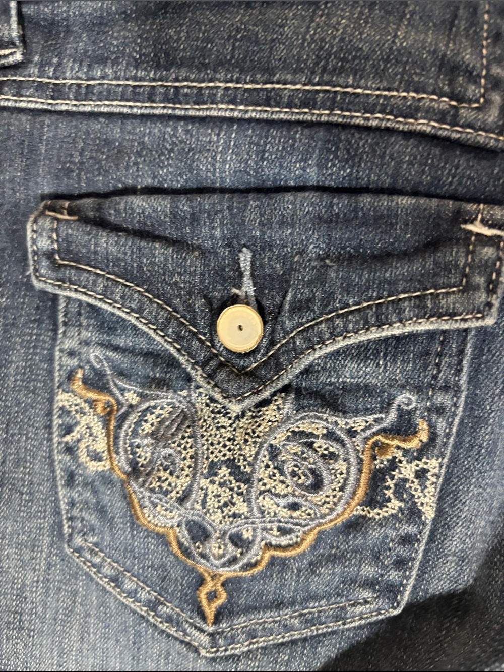 Vtg Candie's Y2K Wide-Leg Denim Capri Jeans 1 Multi Stitch Patch Pocket Coulotte - Picture 11 of 12